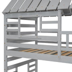 Twin over Twin House Bunk Bed with Trundle and Slide Storage Staircase, Roof and Window Design  Gray