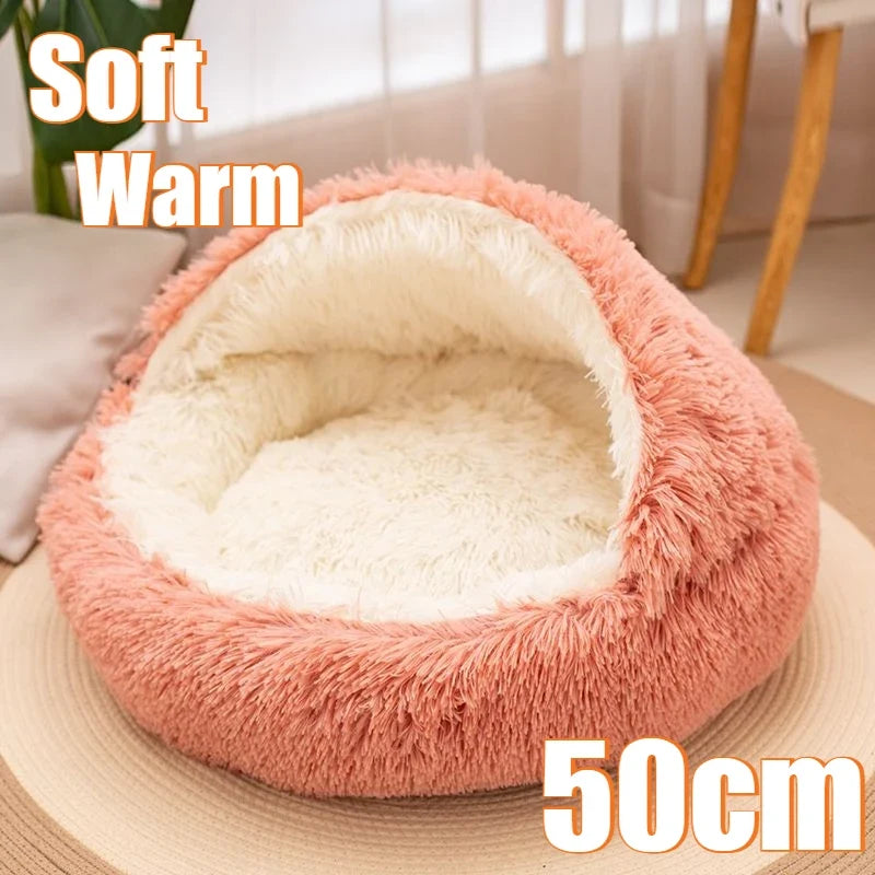 2 in 1 Soft Plush Pet Bed 50CM with Cover Round Cat Bed Pet Puppy Mattress Warm Cat Dog Sleeping Nest Cave for Small Dogs Mats
