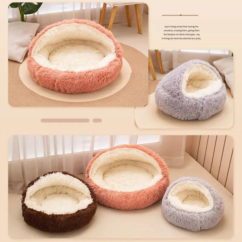 2 in 1 Soft Plush Pet Bed 50CM with Cover Round Cat Bed Pet Puppy Mattress Warm Cat Dog Sleeping Nest Cave for Small Dogs Mats