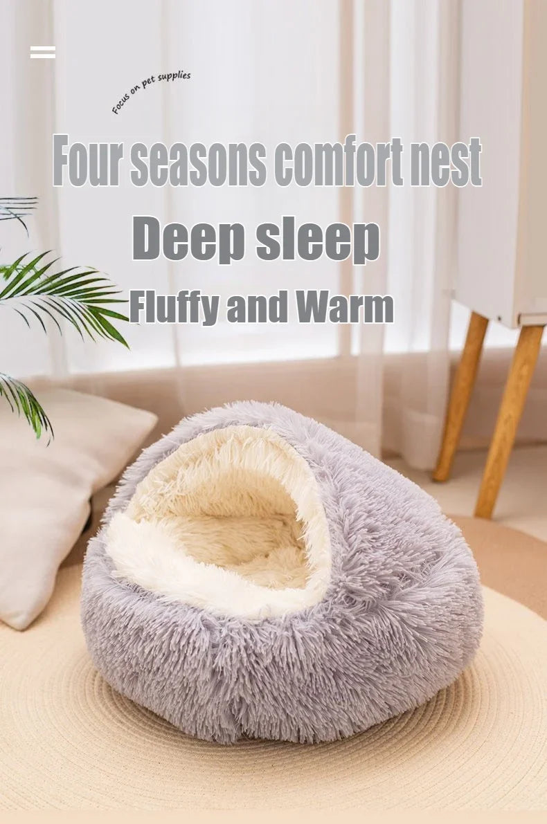 2 in 1 Soft Plush Pet Bed 50CM with Cover Round Cat Bed Pet Puppy Mattress Warm Cat Dog Sleeping Nest Cave for Small Dogs Mats