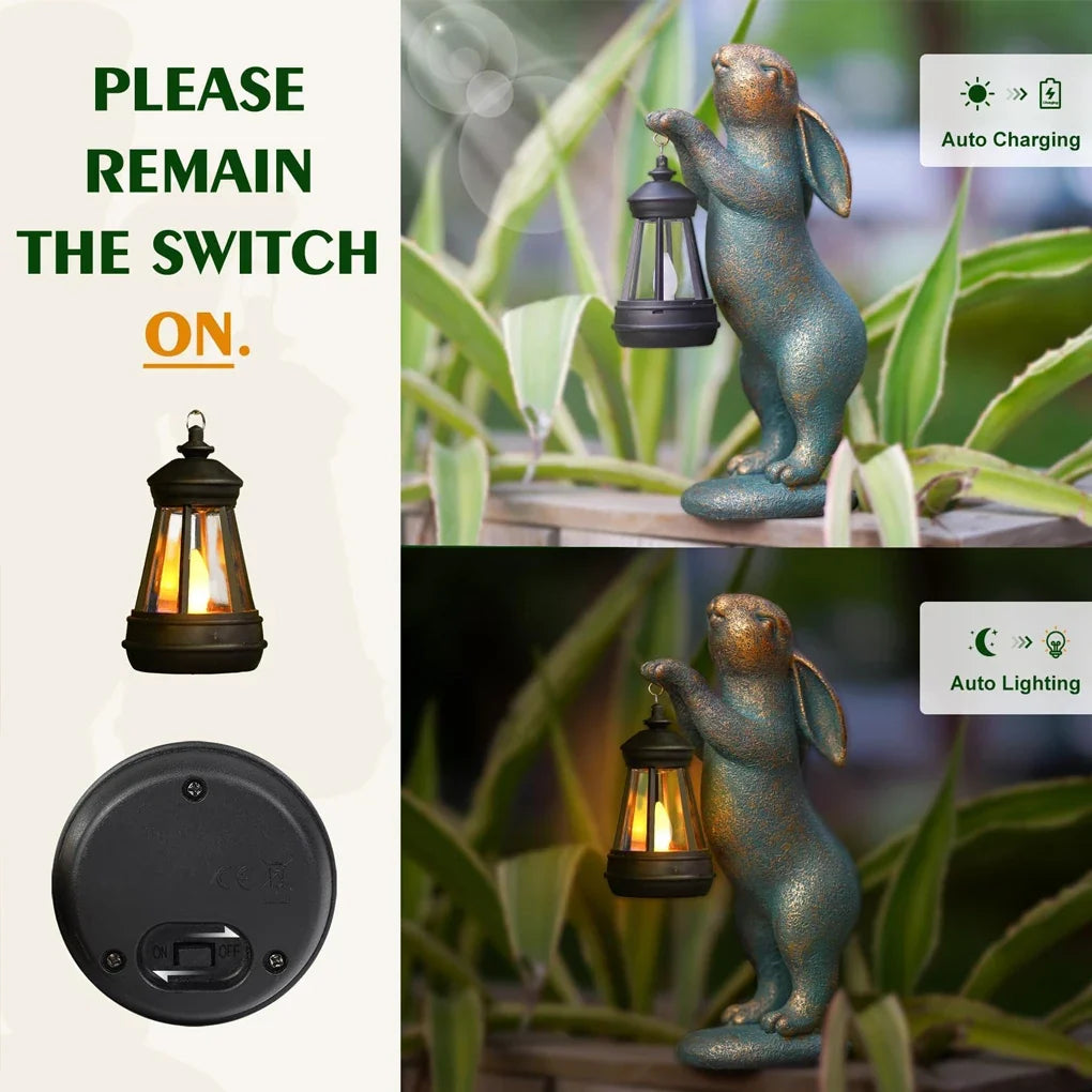 Garden Statues Rabbit with Solar Lantern Outdoor Bunny Figurines Decorations for Patio Yard Lawn Ornaments Gifts