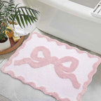 Pink Bow Bath Mat Bathroom Cute Preppy Rugs Scalloped