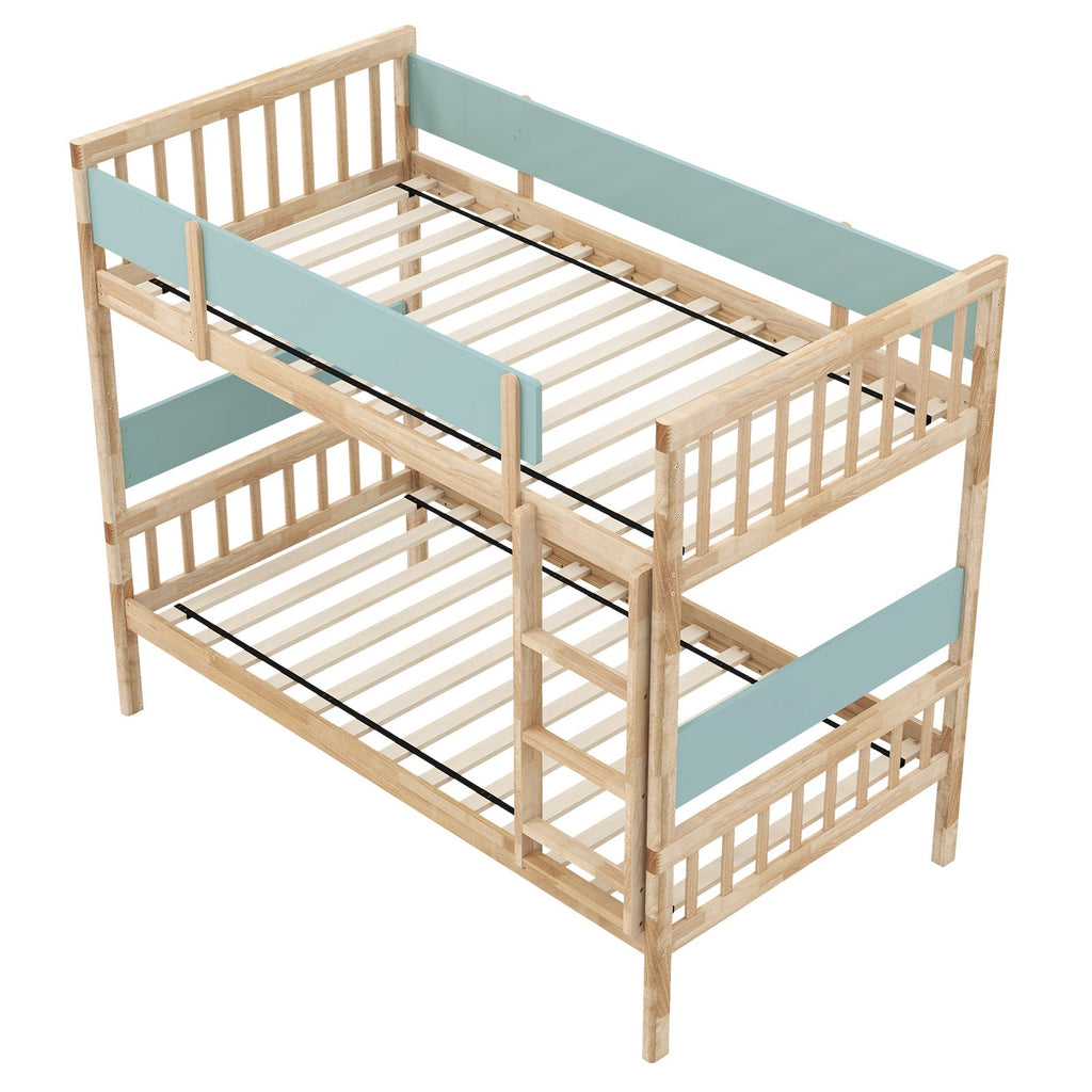 Twin Over Twin Bunk Bed with Ladder and Full-length Guardrails-Natural