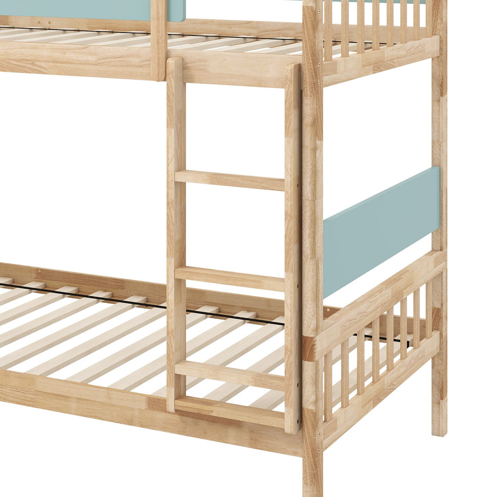 Twin Over Twin Bunk Bed with Ladder and Full-length Guardrails-Natural