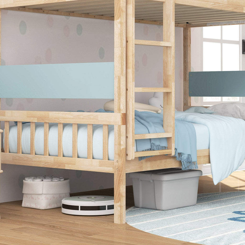 Twin Over Twin Bunk Bed with Ladder and Full-length Guardrails-Natural