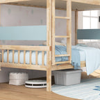 Twin Over Twin Bunk Bed with Ladder and Full-length Guardrails-Natural