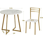 3-Piece Kitchen Dining Set with Round White Faux Marble-Top Table and 2 Chairs