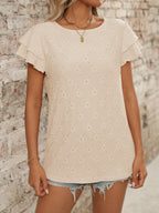 Eyelet Round Neck Double Layered Ruffled Short Sleeve Top