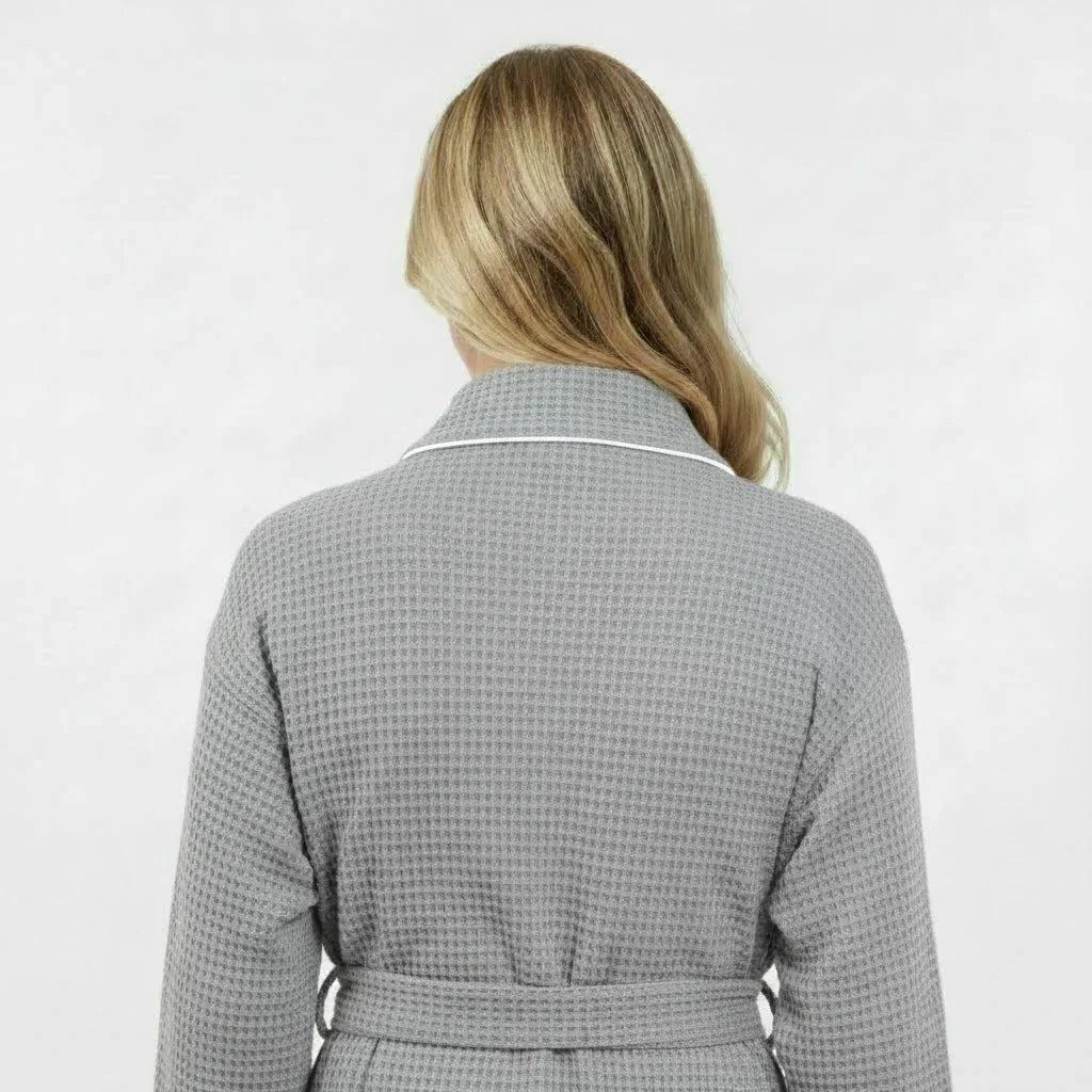 Women’s Waffle Piping Bathrobe – Lightweight Spa-Style Comfort