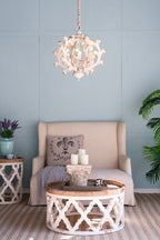 6 Light Chandelier, Hanging Light Fixture With Adjustable Chain For Kitchen, Bulb Not Included - White