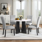 5 Piece Round Dining Table Set, Dining Table And 4 Upholstered Chairs For Dining Room, Kitchen Room, Living Room - White / Gray