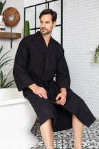 Waffle Spa Bathrobe for Men -  Absorbent, Lightweight