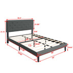 Modern Upholstered Platform Bed Frame With Button Tufted Fabric Headboard