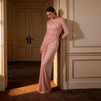 Diagonal Ruched Maxi Dress(MS467)