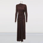 Diagonal Ruched Maxi Dress(MS467)