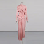 Diagonal Ruched Maxi Dress(MS467)
