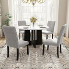5 Piece Round Dining Table Set, Dining Table And 4 Upholstered Chairs For Dining Room, Kitchen Room, Living Room - White / Gray