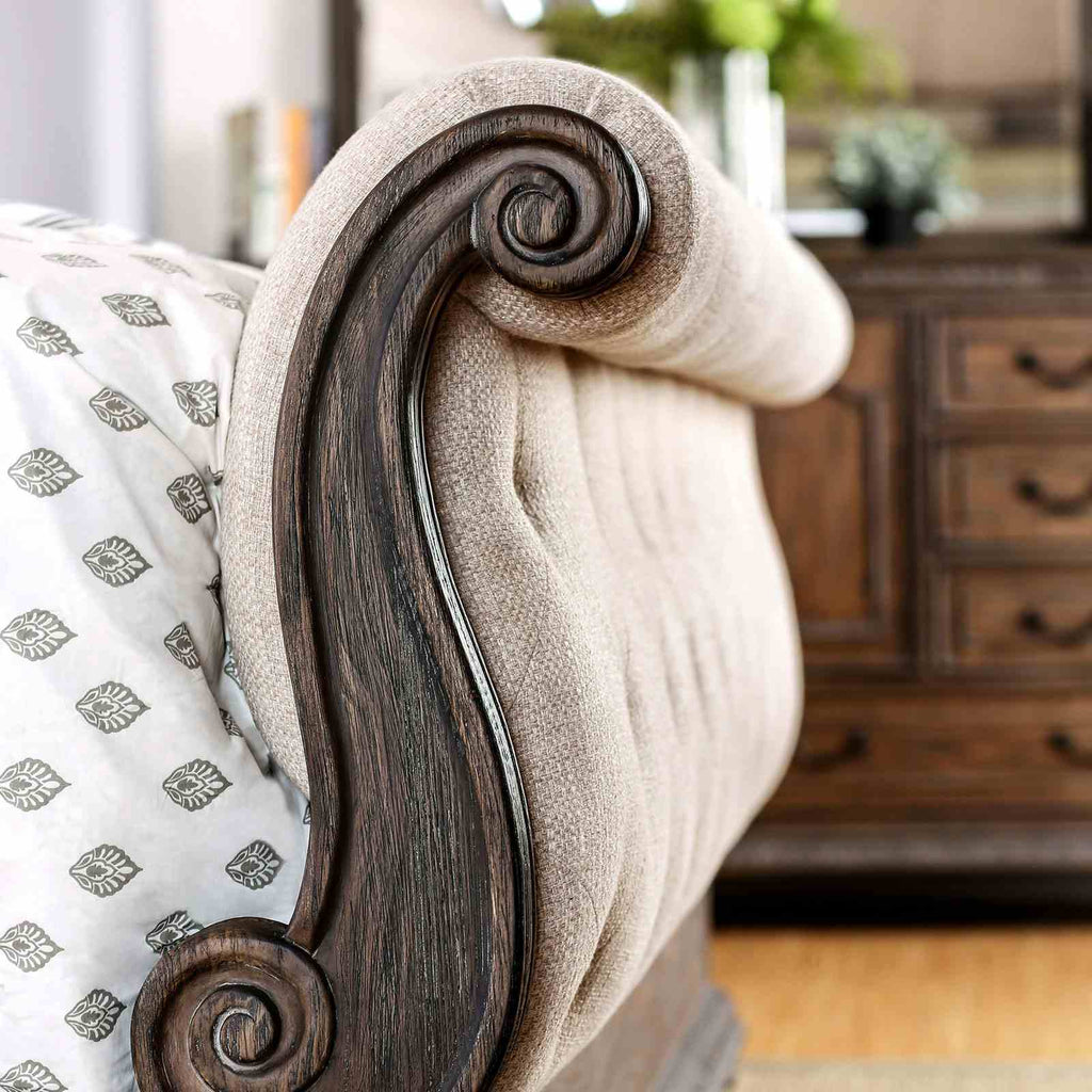 Sleigh Bed With Button Tufted Fabric Headboard And Footboard