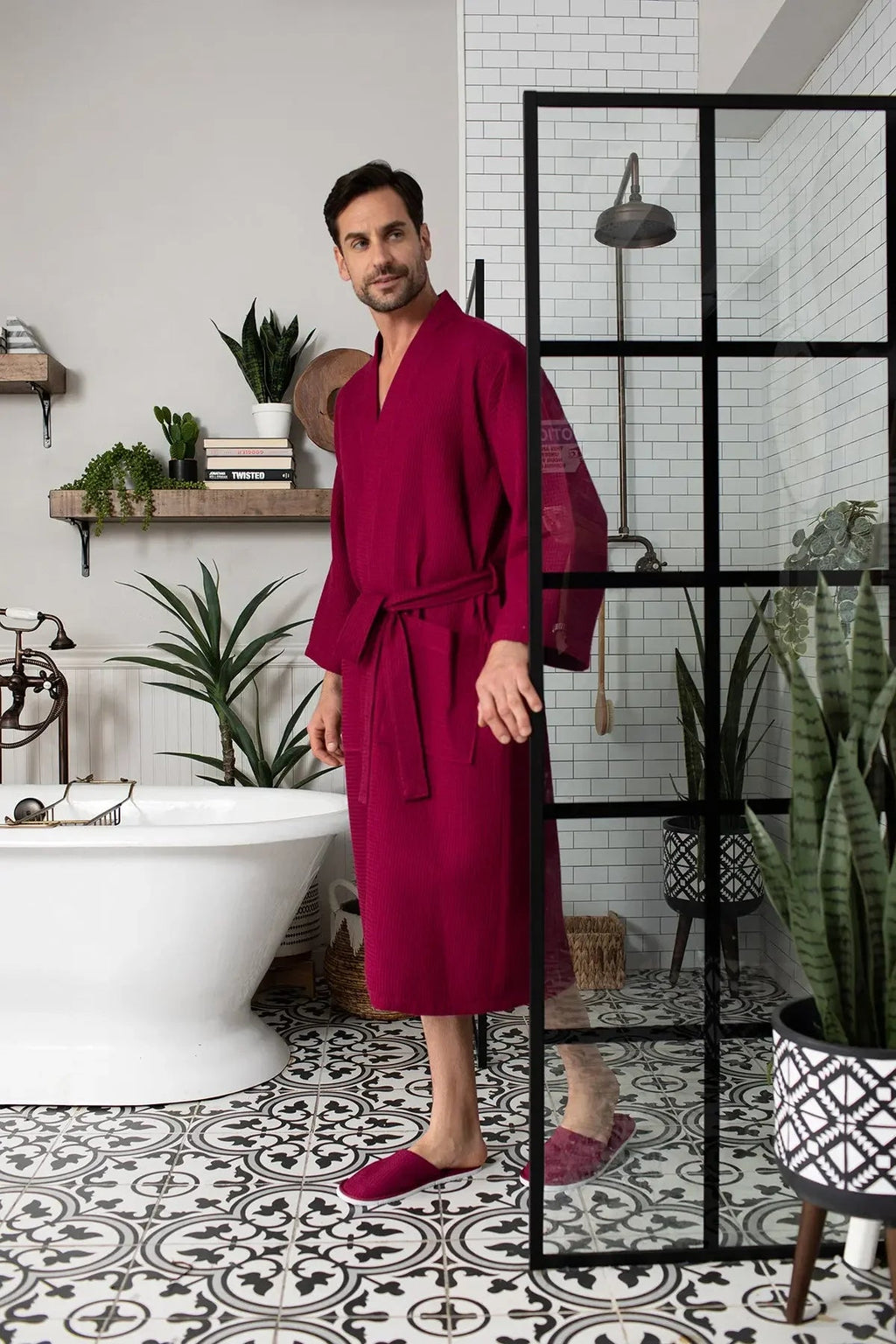 Waffle Spa Bathrobe for Men -  Absorbent, Lightweight