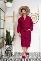 Waffle Spa Bathrobe for Men -  Absorbent, Lightweight