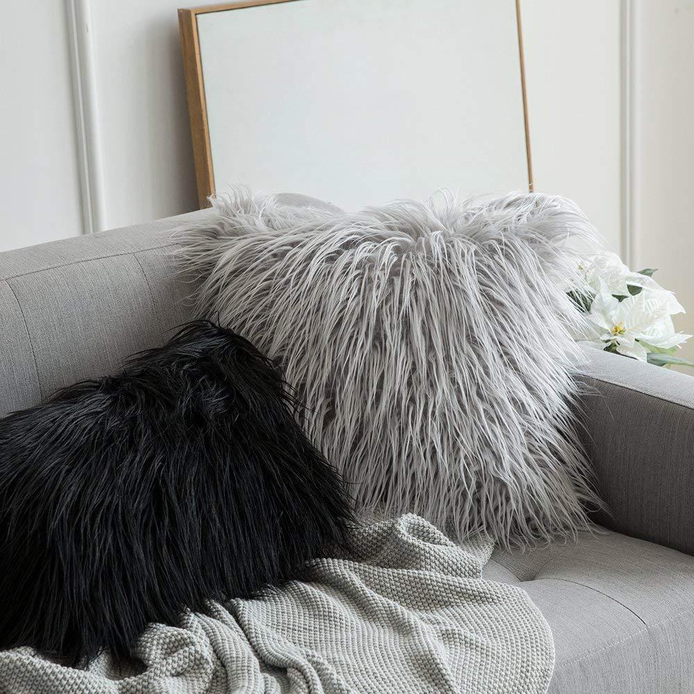 Soft Fur Polyester Cotton Pillow Covers Cushion Covers Luxury Soft Decorative Pillow Covers Home Decor Pillow Covers Living Room Bedroom Decorative Pillowcase Shaggy Fluffy Cover 45x45CM