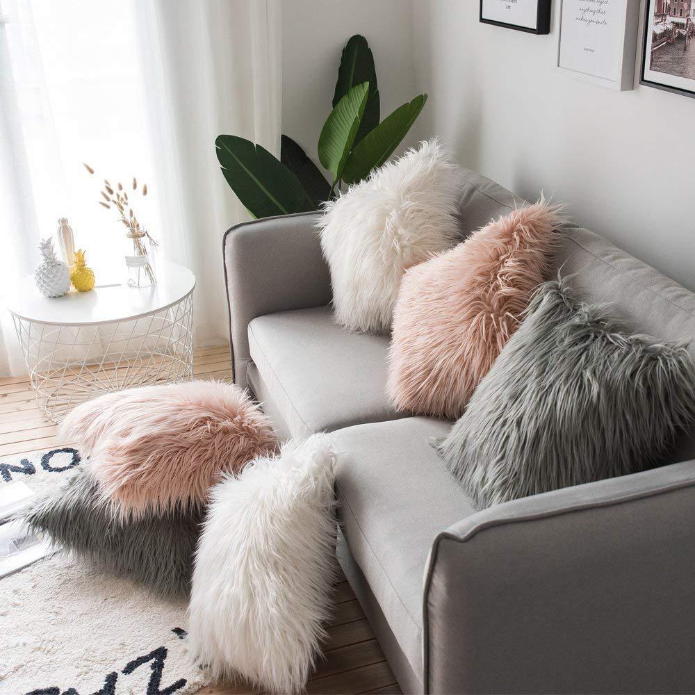 Soft Fur Polyester Cotton Pillow Covers Cushion Covers Luxury Soft Decorative Pillow Covers Home Decor Pillow Covers Living Room Bedroom Decorative Pillowcase Shaggy Fluffy Cover 45x45CM
