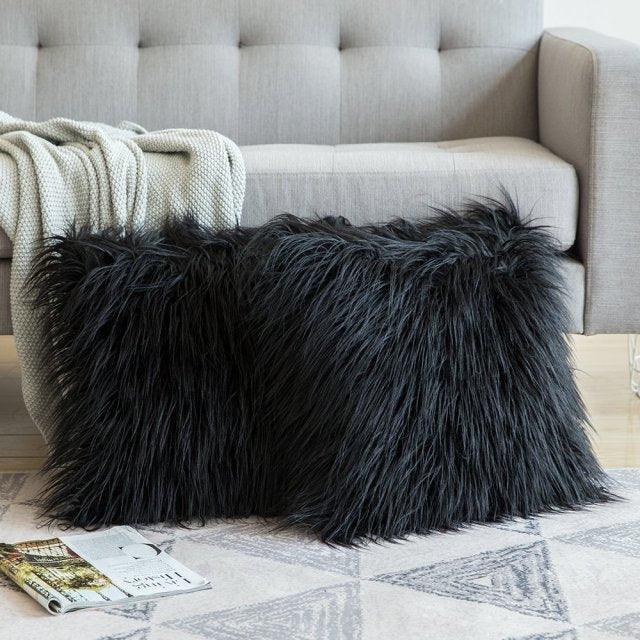 Soft Fur Polyester Cotton Pillow Covers Cushion Covers Luxury Soft Decorative Pillow Covers Home Decor Pillow Covers Living Room Bedroom Decorative Pillowcase Shaggy Fluffy Cover 45x45CM