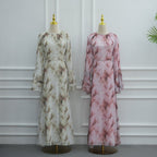 Watercolour Print Double-Layer Flared-Sleeve Maxi Dress(MS479)