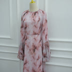 Watercolour Print Double-Layer Flared-Sleeve Maxi Dress(MS479)