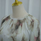 Watercolour Print Double-Layer Flared-Sleeve Maxi Dress(MS479)