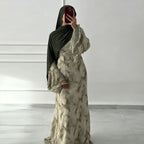 Watercolour Print Double-Layer Flared-Sleeve Maxi Dress(MS479)