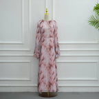 Watercolour Print Double-Layer Flared-Sleeve Maxi Dress(MS479)