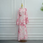 Watercolour Print Double-Layer Flared-Sleeve Maxi Dress(MS479)