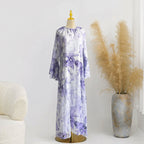 Watercolour Print Double-Layer Flared-Sleeve Maxi Dress(MS479)