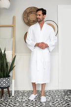 Waffle Spa Bathrobe for Men -  Absorbent, Lightweight